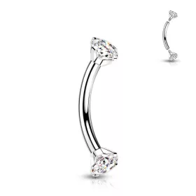   Hajlított barbell titánból, kristállyal (ezüst színű, crystal kővel)