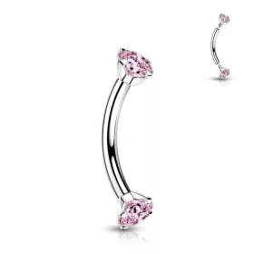   Hajlított barbell titánból, kristállyal (ezüst színű, pink kővel)