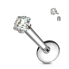 Labret négyzet alakú kővel (ezüst színű)