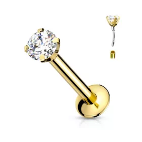 Push-in labret 6mm (arany színű, 3mm crystal kővel)
