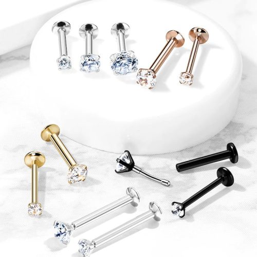 Push-in labret 6mm (arany színű, 3mm crystal kővel)