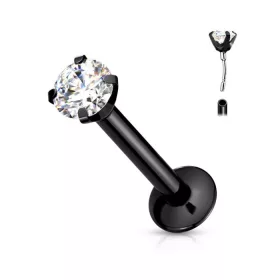 Push-in labret (fekete színű, 3mm crystal kővel)