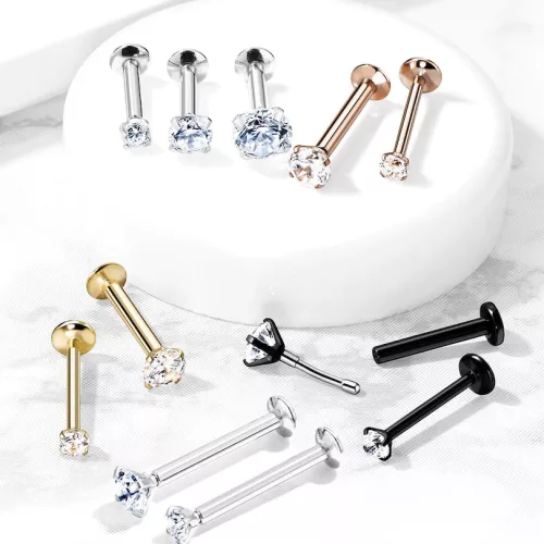 Push-in labret (fekete színű, 3mm crystal kővel)