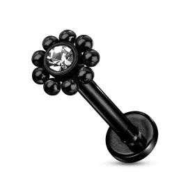 Labret belső menettel, apró golyócskákkal (fekete szín)