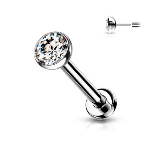 Push-in titán labret 6mm (ezüst színű, crystal kővel)