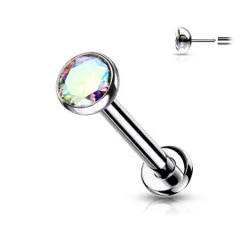   Push-in titán labret  (ezüst színű, 3mm crystal ab kővel)