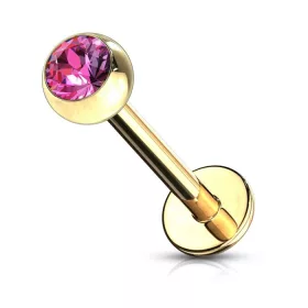   Labret mini kristállyal (arany színű, sötét pink  kővel)