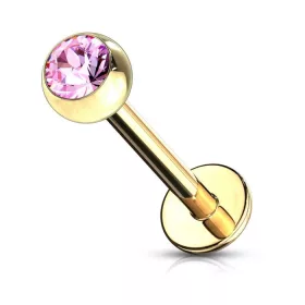 Labret mini kristállyal (arany színű, pink  kővel)