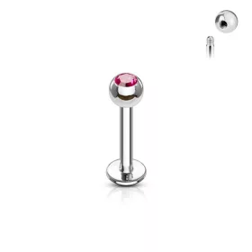   Labret mini kristállyal (ezüst színű, sötét pink kővel)