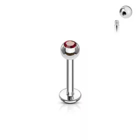 Labret mini kristállyal (ezüst színű, piros kővel)