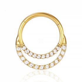   Csuklós karika titánból, két sor kővel arany szín (8mm)