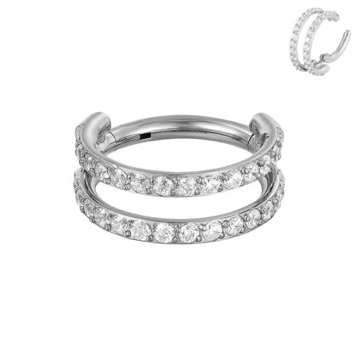 Csuklós titán dupla karika - kősorral (ezüst szín)