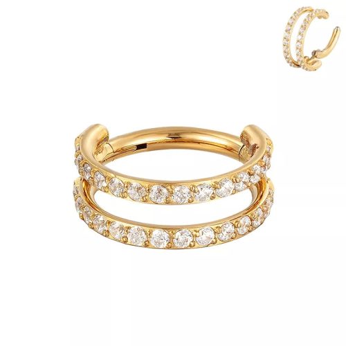 Csuklós titán dupla karika - kősorral (arany szín)