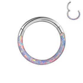 Csuklós titán karika holo lila opál berakással 