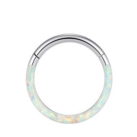 Csuklós titán karika holo fehér opál berakással 