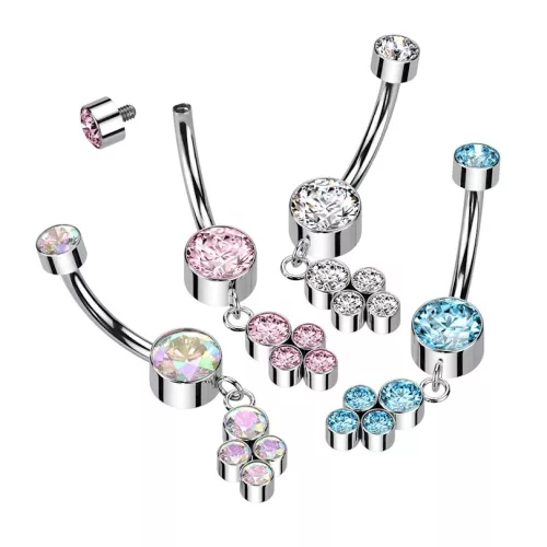 Köldök piercing lelógó kövekkel (crystal ab)