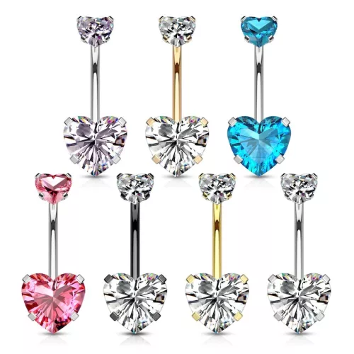 Köldök piercing ezüst szín, köves szív díszítéssel (lila) 