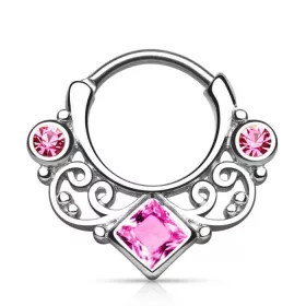 Septum piercing (ezüs színű, pink kővel)