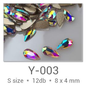   Profinails forma strasszkövek #Y-003 Crystal AB 12 db (8x4 mm csepp)
