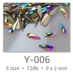   Profinails forma strasszkövek #Y-006 Crystal AB 12 db (8x2 mm csepp)