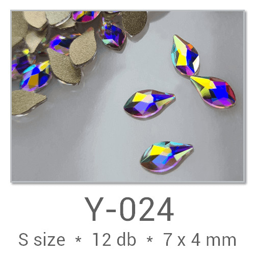 Profinails forma strasszkövek #Y-017 Crystal AB 12 db (8x4 mm búza)