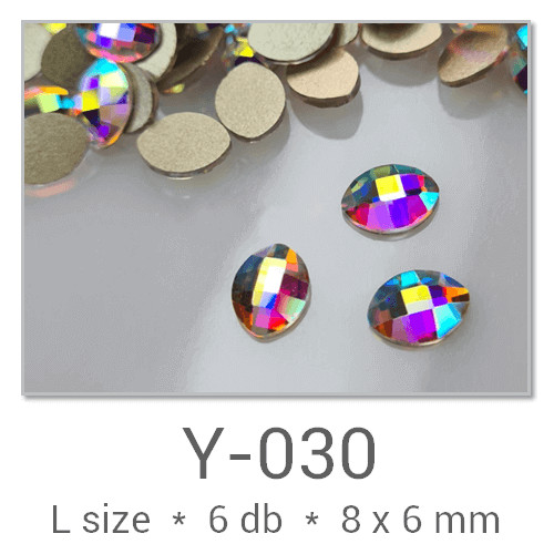 Profinails forma strasszkövek #Y-017 Crystal AB 12 db (8x4 mm búza)