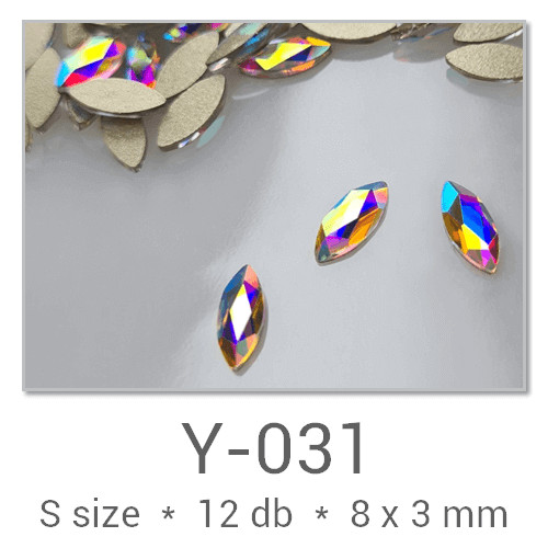 Profinails forma strasszkövek #Y-017 Crystal AB 12 db (8x4 mm búza)