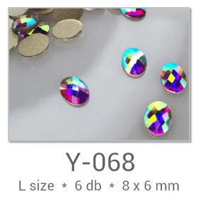   Profinails forma strasszkövek #Y-068 Crystal AB 6 db (8x6 mm tojás)